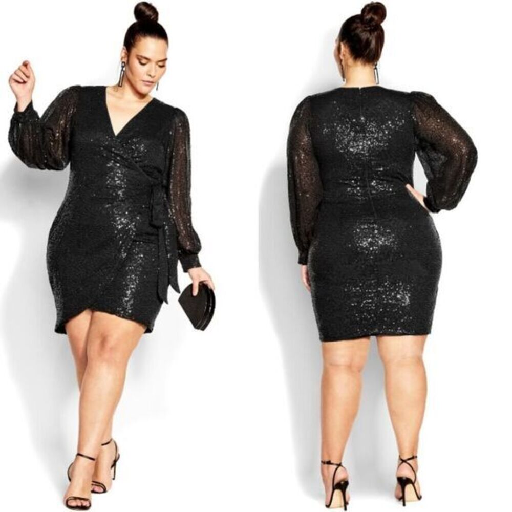 New! City‎ Chic Nadia Dress sequin long sleeve black, plus size 24